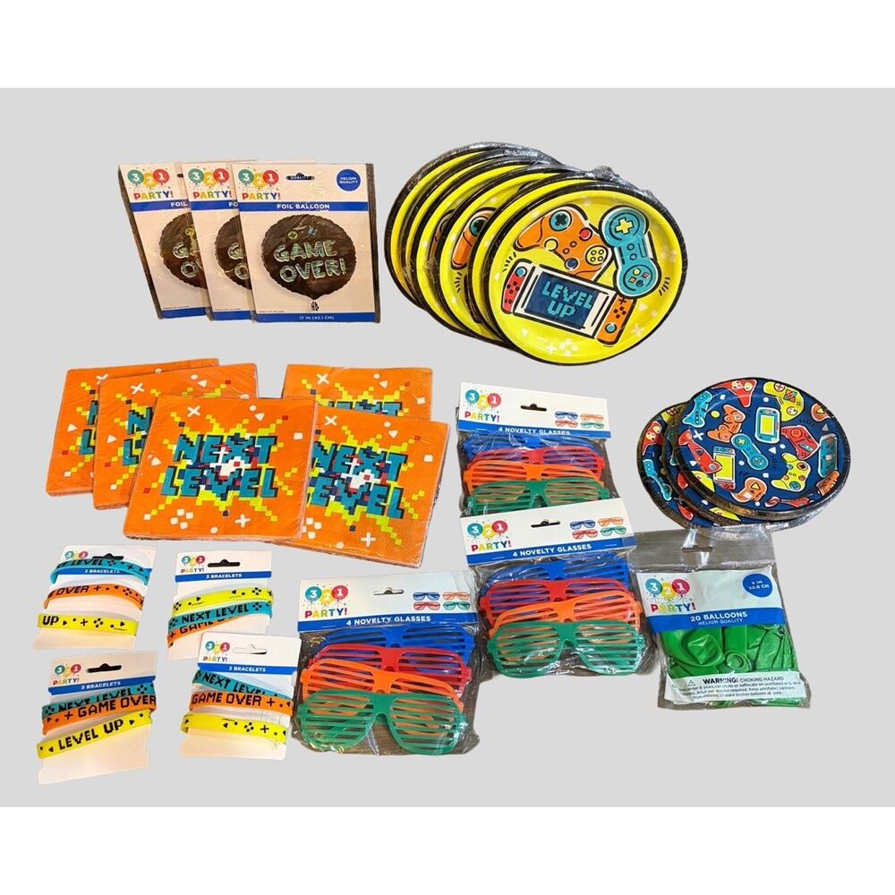 25 Pc Video Game Birthday Party Supplies Bundle Balloons Plates Napkins Favors